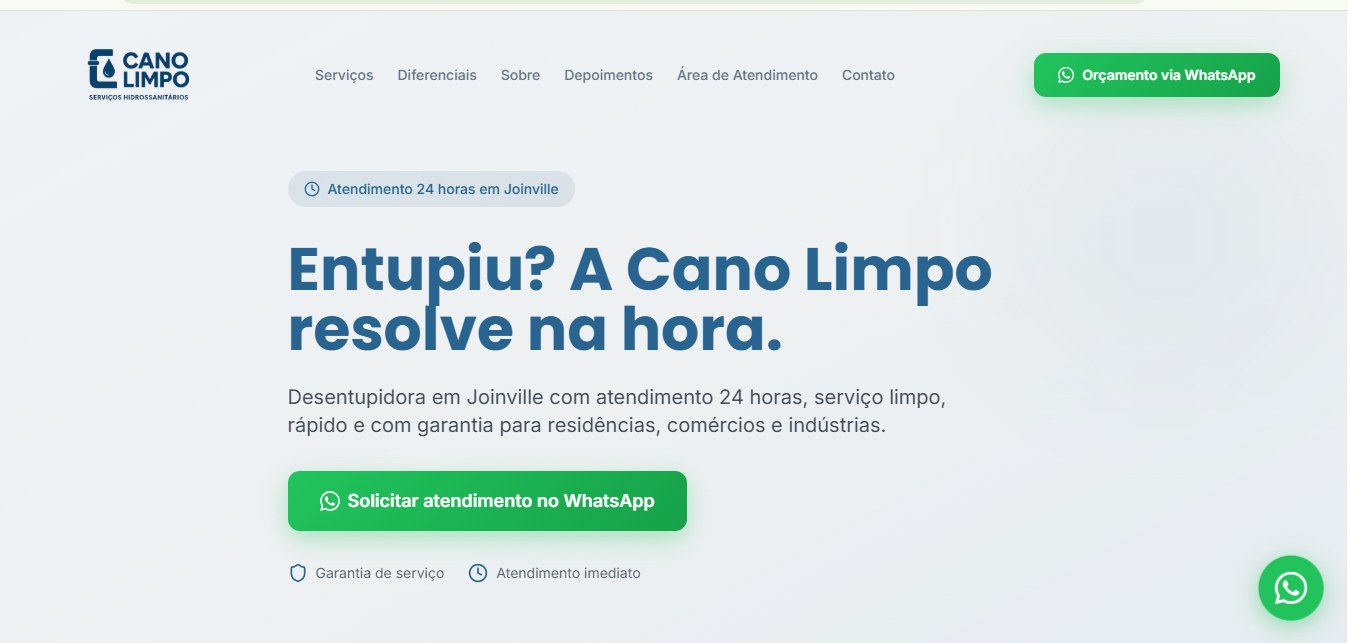 Website desenvolvido para Cano Limpo