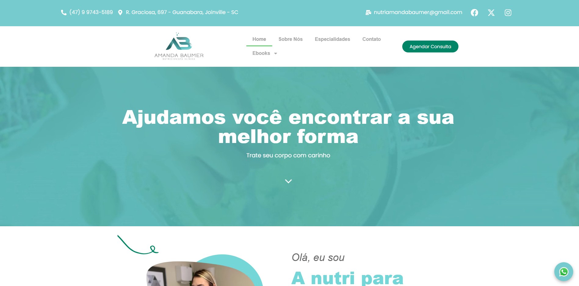Website desenvolvido para Nutri Amanda Baumer